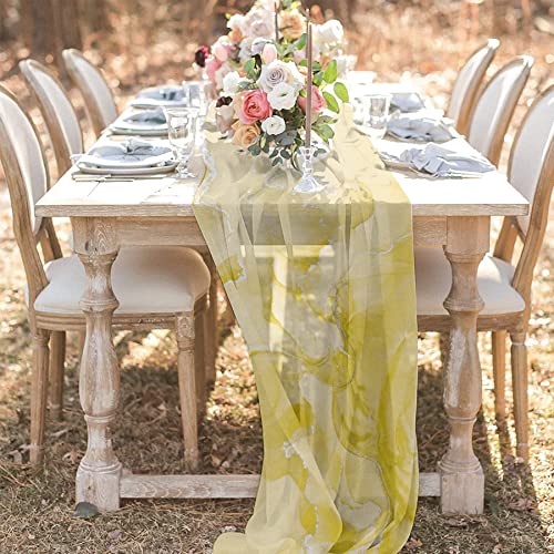 ZOYIEP 1 cortina transversal de gasa transparente, camino de mesa de gasa con diseño de mármol, decoración para fiestas de bebés, bodas, 69 x 304 cm