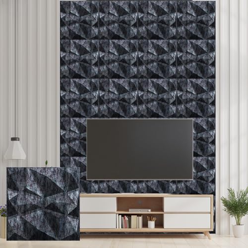 Image of Kayra Decor PVC Panel for Wall - PVC Diamond Design, Thunder Black Color 19.7 inch X 19.7 inch (Pack of 12) - Covers 32.34 Sq. Ft.