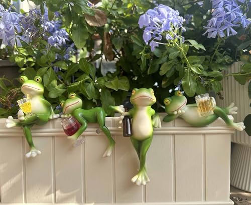Suqorinp 4 PCS Tipsy Frog Statues Pot Hugger Decorations for Plant Miniature Frog Figurines Women Gifts Garden Decor Outdoor Plant Hangers Decor for Yard Flower Lawn Ornament