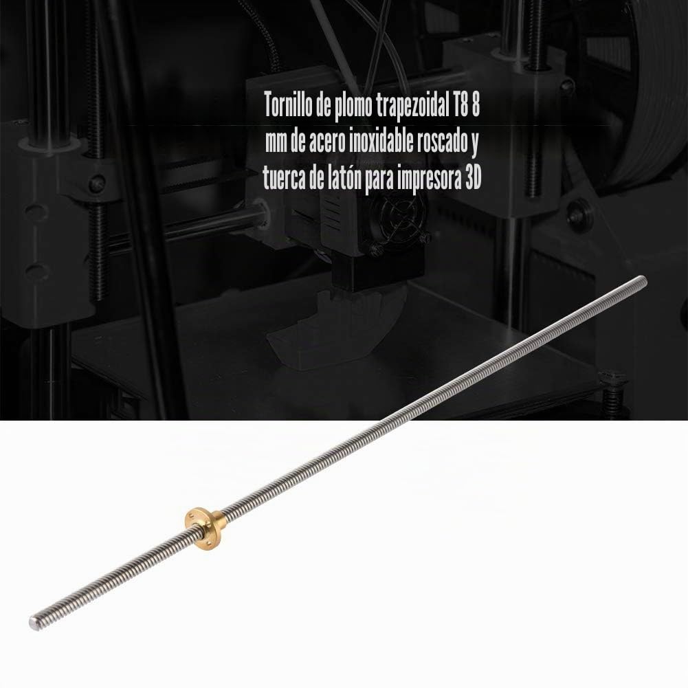 Varilla de Tornillo T8, Tornillo de Avance de Varilla Roscada de Acero Inoxidable Trapezoidal de 8 Mm Y Tuerca de Latón para Impresora 3D(500mm)