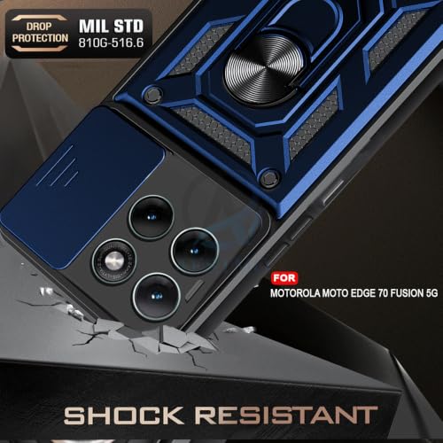 Image of AESTMO Tough Armor Moto Edge 70 Fusion 5G Bumper Back Case Cover | Ring Holder & Sliding Camera Shield Cover | 360 Degree Protection Back Case Cover for Moto Edge 70 Fusion 5G (Blue)