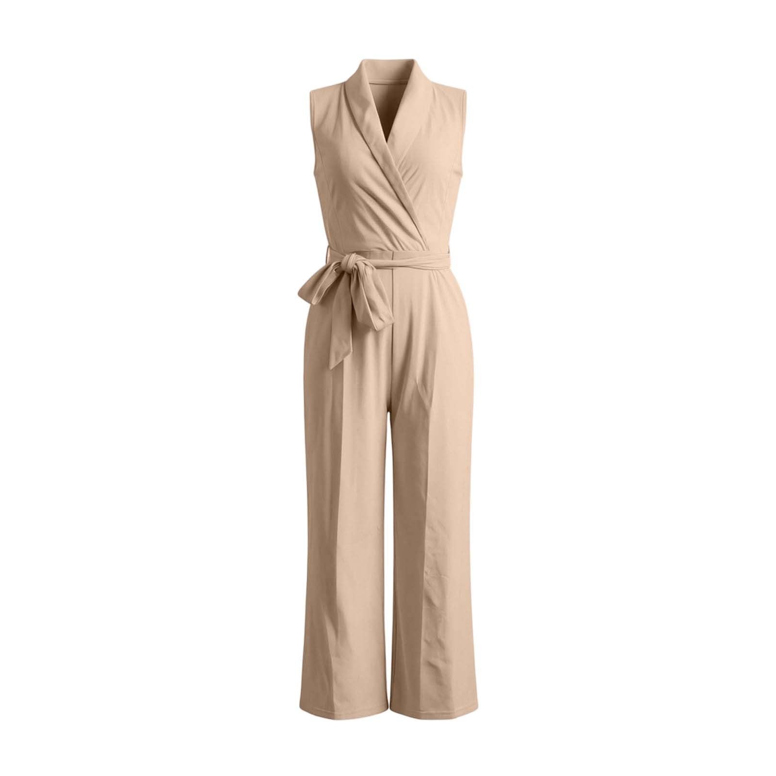 Générique Combinaison Femme Chic Pour Soirée Combinaisons Ete Élégante Col En V Larges Ensemble Avec Cordon De Serrage Et Poches Fluide Jumpsuit Sexy Casual