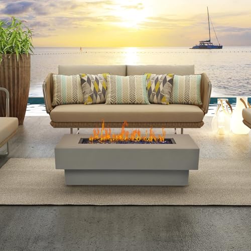 Outdoor Low Profile Fire Table, 48-inch Rectangle Propane Gas Fire Pit Table, 50,000 BTU...