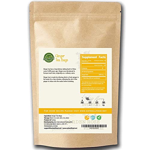 Eat Well Ginger Tea Bags - 100 Bags, 7 Oz, Bulk Size, 100% Natural Ginger Root Tea, Tea For Home Or Office, Herbal Tea Bags, Herbal Tea Gift, 100 Herb Tea Bags In Re-Sealable Pack #TOP6