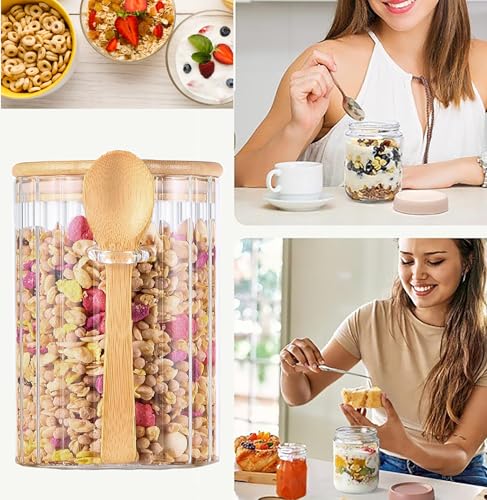 Glass Jar Sugar Container with Bamboo Spoons Lids 16 oz Sugar Bowl Coffee Bar Food Storage Jar Cereal Nuts Salts Coffee Tea Flour Sugar Container Spice（2Pack） by Steviieden - Image 6