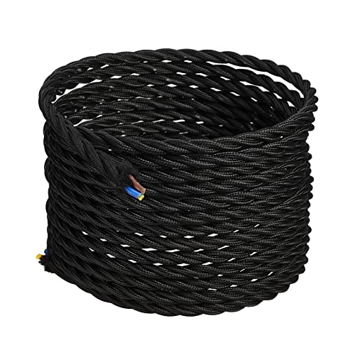GreenSun LED Lighting 5m Textilkabel für Lampe Textilummanteltes Stoffkabel Stromkabel 3x0,75mm² 3-adrig Elektrokabel mit Erdleiter für DIY Pendelleuchte, Schwarz Cover