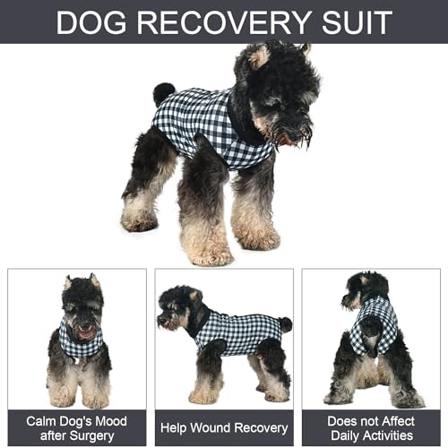 Image of Dog Surgery Suit - Female & Male Dog Onesie for Spay /Neuter Recovery - Black Plaid /Medium
