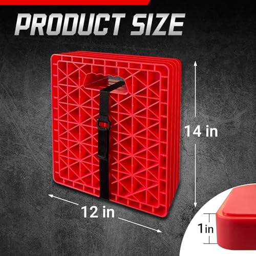 HOXWELL 14" X 12" RV Large Stabilizer Jack Pads, Stackable Camper Jack Pads with Handles & Handy Strap for Easy Grip & Storage, Sink-Resistant Camper Accessories for RV Stabilization, 4 Pack, Red by HOXWELL - Used condition - Image 2
