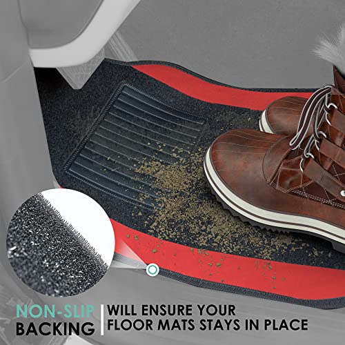 Image of FH Group Automotive Floor Mats - Universal Fit Premium Carpet Car Mats with Driver Heel Pad, Full Set for Cars, SUVs & Trucks - Red