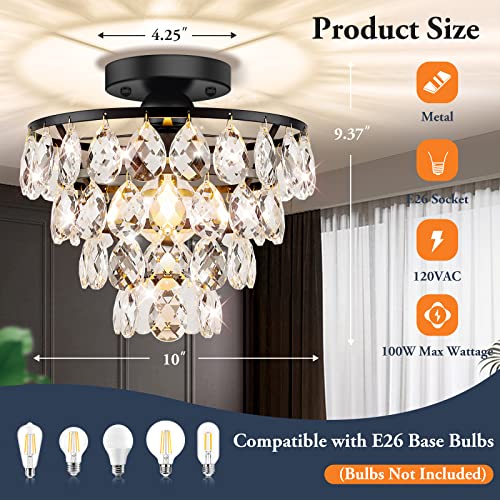 Plafonnier en cristal moderne noir petit luminaire de plafond E27