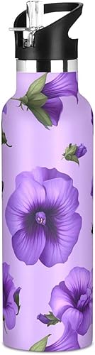 Miniatura 18 de Botella de agua reutilizable con aislamiento de doble pared blanco Dianthus retro, aislada con tapa de pajilla, sin BPA, a prueba de fugas, para