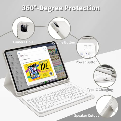 JKSML Etui na klawiaturę do iPad Pro 11 cali 4./3./2. generacji (2022/2021/2020) z uchwytem na długopis, zdejmowana klawiatura Bluetooth, miękkie etui ochronne TPU do iPada Pro 11", układ QWERTZ
