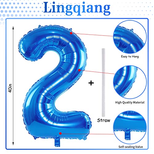 Blue 2 Balloons, 40 Inch Large Foil Number Balloons Set 0-9, Self Inflating Digital 2 Helium Balloon For Boys Men 2Nd 12Th 20Th Age Birthday Anniversary Party Decorations Photo Shoot Supplies #TOP1