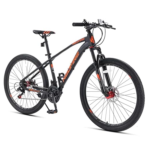 Redfire Mountain Bike Mens and Womens, 27.5-Inch Wheels, 21-Speed Shimano Drivetrain, Aluminum Frame and Disc Brakes, Lock-Out Front Suspension, Hardtail Adult Bicycle, Black