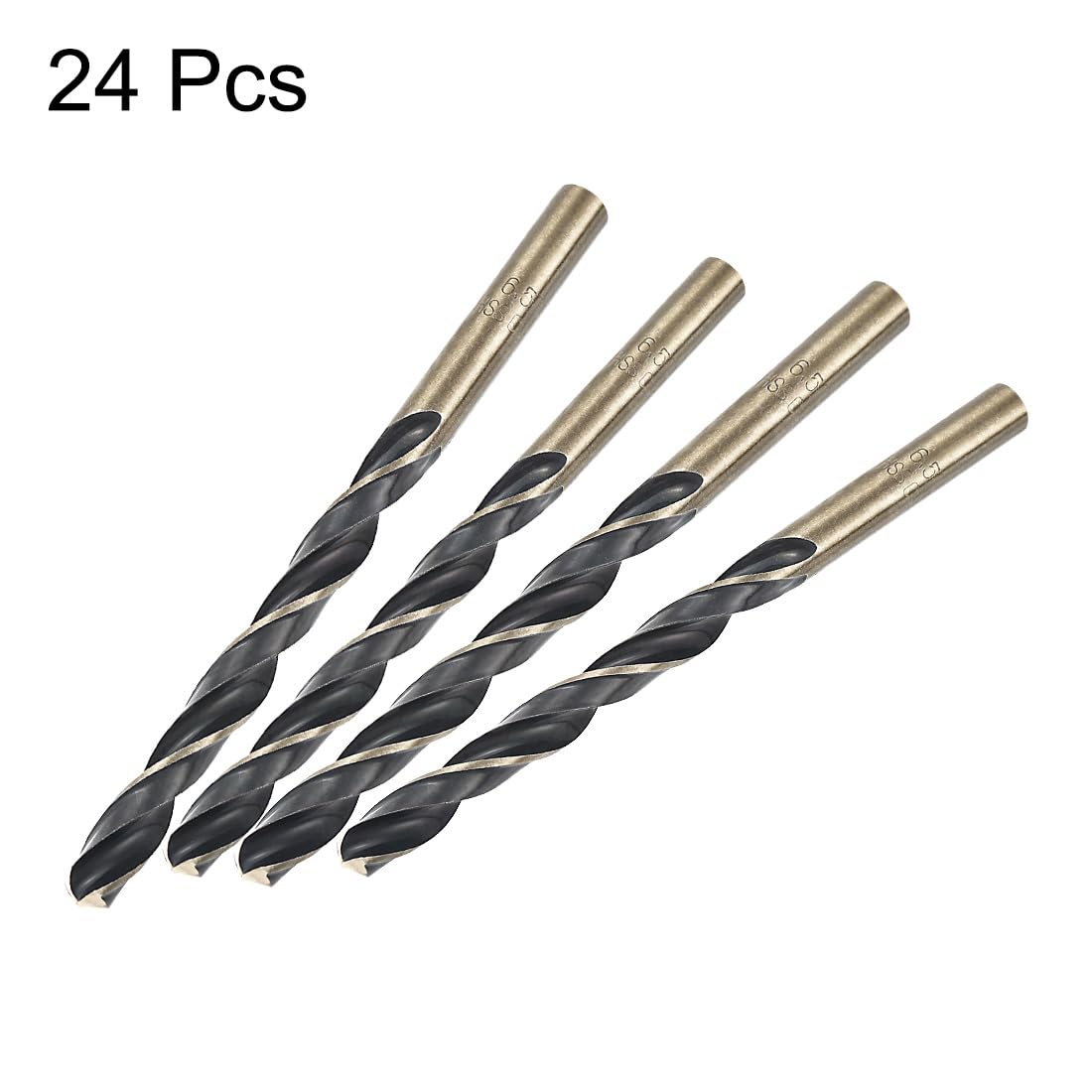 uxcell 24pcs Straight Shank Twist Drill Bits 6.5mm Gold Titanium & Black Nitride Coated High Speed Steel (HSS) 4341 with 6.5mm Shank for Stainless Steel Alloy Metal Plastic Wood