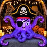 Halloween Trunk or Treat Car Decor, 47 Inch LED Inflatable Pirate Octopus