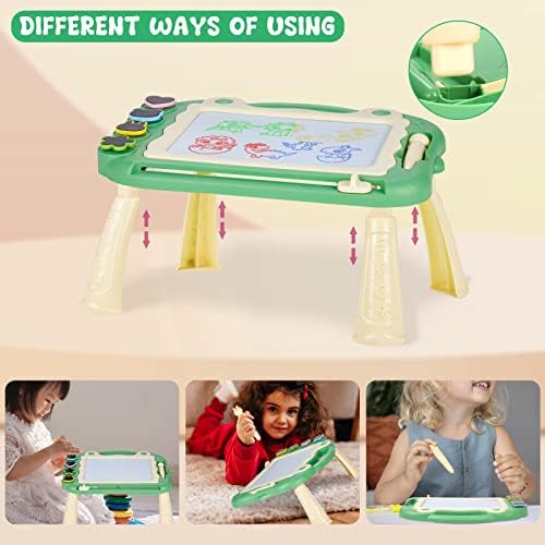 Sarsumir Magnetic Drawing Board, 30×23cm 4 Colors Doodle Scribble Board Erasable Sketch Writing Pad with 4Stamps & Removable Legs Educational Toy for 2 3 4 5 6 Year Old Boys Girls Kids Toddlers, Green