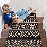 Ottomanson Ottohome Collection Non-Slip Rubberback Diamond Deisgn 8.5' x 26' Indoor Stair Treads, 7...