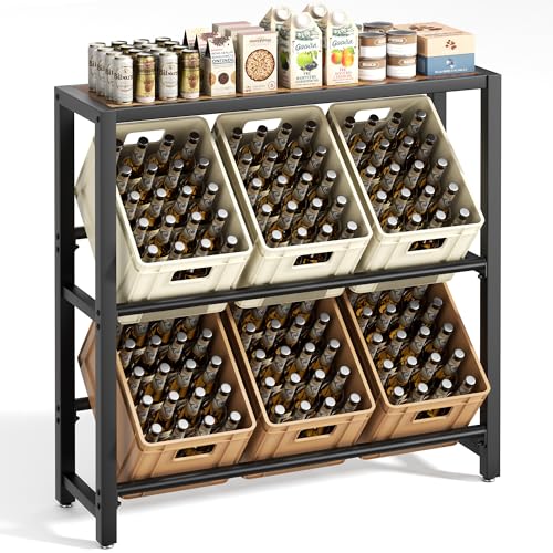 pickpiff 6 Kästen Getränkekistenregal mit Ablage - Schwarz Metall Getränkeregal Stabil & Platzsparend Kistenregal mit 2 Ebenen für Bier Wasser Getränken - Für Wohnzimmer Küche & Keller