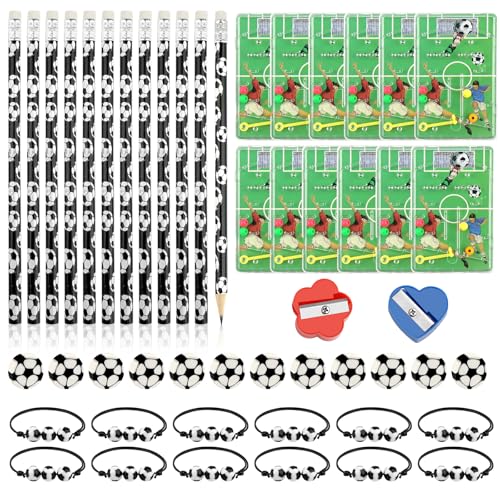 Tikplus 50 Stück Fussball Mitgebsel Jungen Set, FußBaller Party Mitgebsel, Enthalten Fußball Bleistift, Radiergummi, Flipperspiel, Armbänder, Bleistiftspitzer, für Mitgebsel Kindergeburtstag Tikplus 50 Stück Fussball Mitgebsel Jungen Set, FußBaller Party Mitgebsel, Enthalten Fußball Bleistift, Radiergummi, Flipperspiel, Armbänder, Bleistiftspitzer, für Mitgebsel Kindergeburtstag