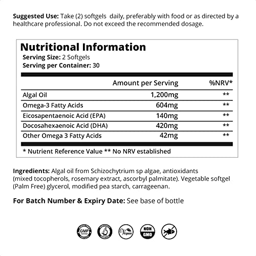 Vegan Omega 3-1200mg Fermented Algae Oil - High Strength EPA DHA - Natures Purest Omega Fatty Acids - Contaminant-Free Alternative to Fish Oil, Cod Liver Oil & Krill Oil - 60 Softgels by Wellology - Image 5