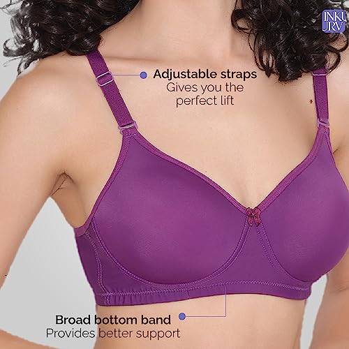 Image of INKURV Lightly Padded T-Shirt Bra for Women- Padded, Non-Wired, Full Coverage, Seamless Cups, Multiway Bra for Girls, Daily use Bra with Detachable Straps- Lily