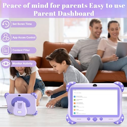 Image of YINOCHE Kids Tablet 7 inch Toddler Tablet for Kids WiFi Tablets 32G Android Dual Camera Parental Controls with Kids Offline App Pre-Installed YouTube Netflix (Purple)
