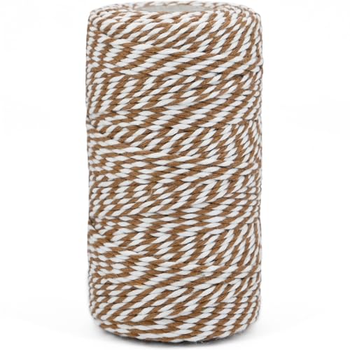 Cotton Twine String, Tan and White,328 Feet, 2mm Thick, for Crafts Gift Wrapping Baking Holiday Decor