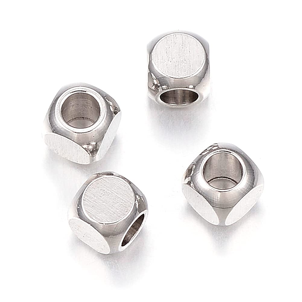 100 Ciondoli Cubici In Acciaio Inox 304 | 5 Mm, Foro 3 Mm, Per Gioielli Fai Da Te