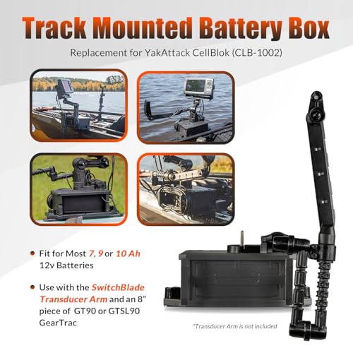 Image of Track Mounted Battery Box for Fish Finders, Replace for YakAttack CellBlok (CLB-1002), Compatible with YakAttack Switchblade Transducer Arm, Fit for Most 7, 9, or 10 Ah 12v Batteries