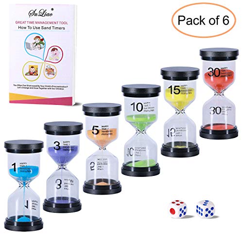 Hourglass Sand Timers 1/3/5/10/15/30 Minutes, Colorful Sand Clock for Kids, Mini Plastic S