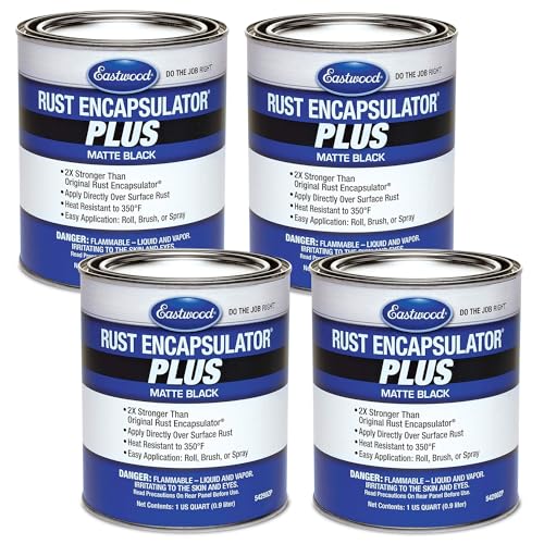 Eastwood Matte Black Rust Encapsulator Plus | Long Lasting Durable Finish 1 Coat Maximum Rust Protection | Heat Resistance up to 350 degrees Fahrenheit | Matte Black Quart | 4 Pack