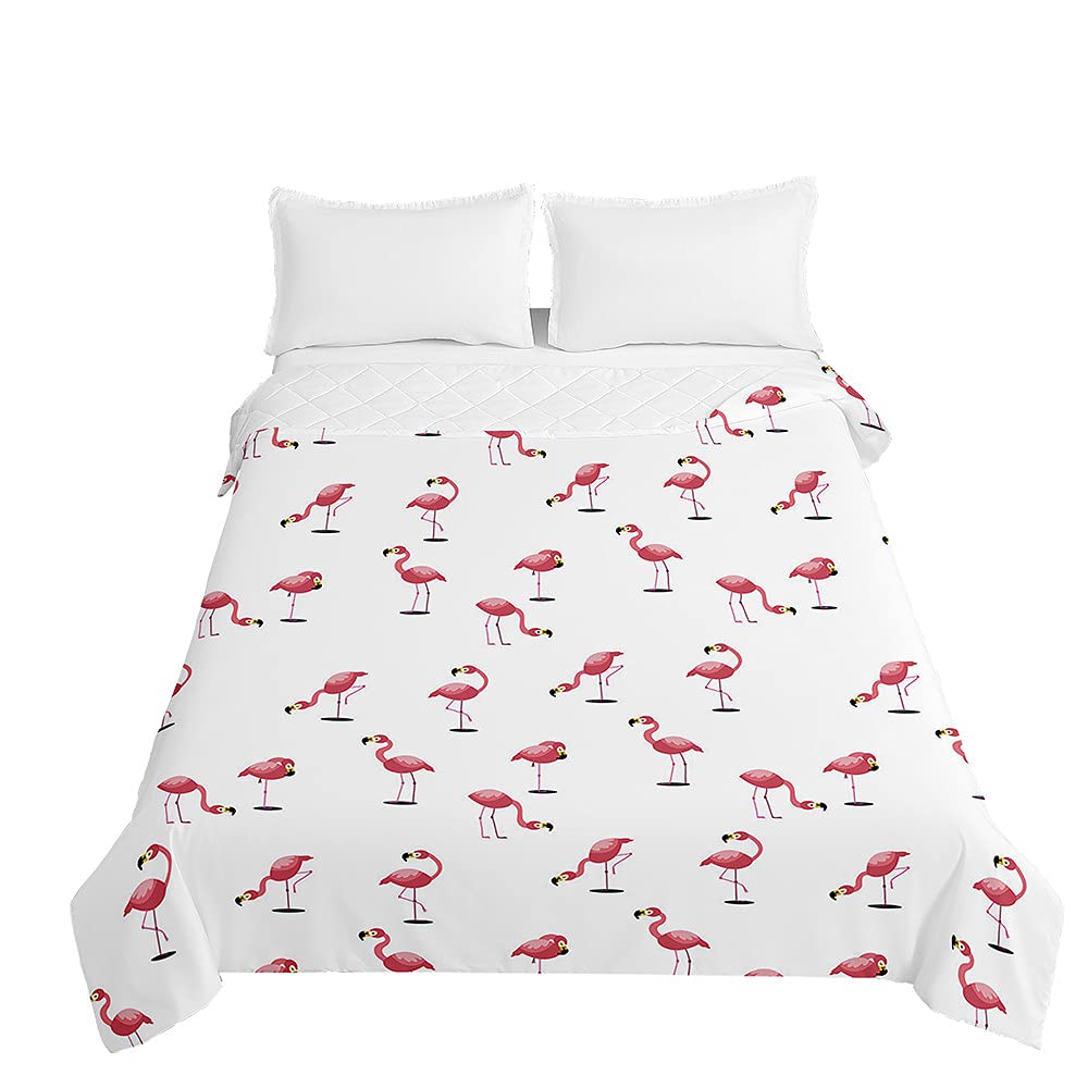 Jeté de lit flamant 220x240 cm avec motif imprimé réversible pour grand lit double