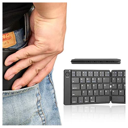 Foldable Bluetooth Keyboard in Portable Pocket Size Compatible iOS Android Windows Mac Smartphone Tablet (Black)