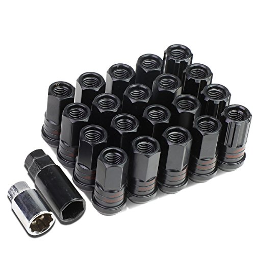 Image of DNA Motoring LN-ZTL-9017-125-BK 16Pcs M12 x 1.25 Open End Steel Wheel Lug Nuts w /Lock Nut + Key + Extension Adapter, 25mm OD /45mm H (Black)