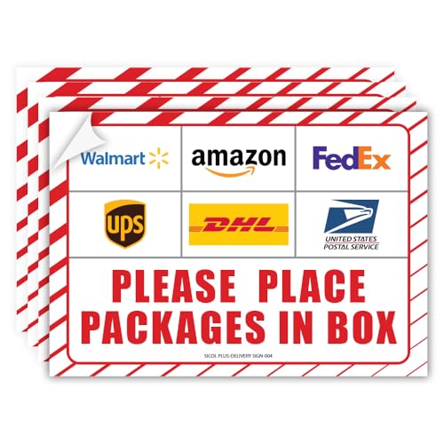 Package Delivery Sign (04 pack) Package Delivery Stickers size 10 x 7 Inches Please Place Packages in Box Thank You - Delivery Signs for Packages, Delivery Box (Sticker (04 Pack))
