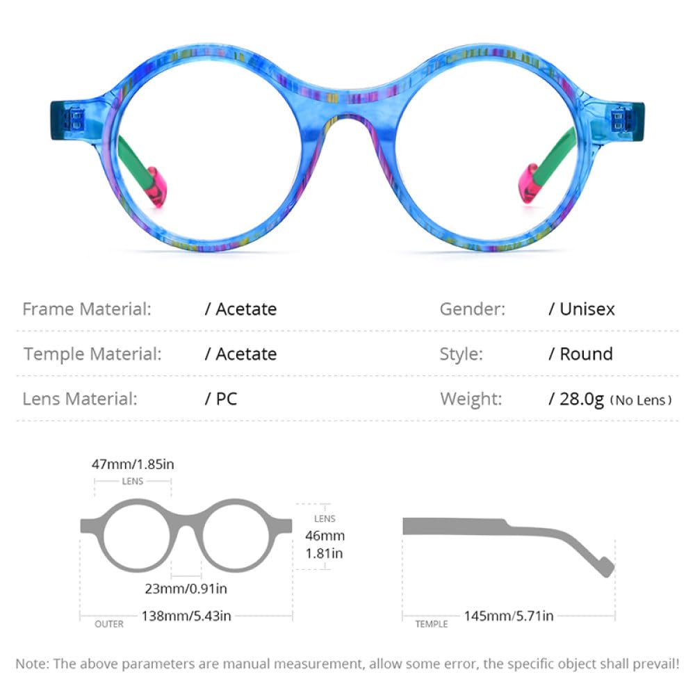 MUTYNE Acetat Brillengestell Herren Bunte Retro Runde Brillen Damen Brillen Brillen