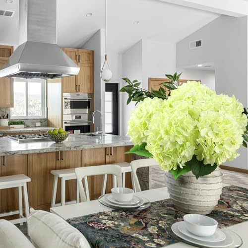 6 Pcs 20" Hydrangea Artificial Flowers, Silk Hydrangeas Flower, Long Rod Large Faux Floral Lifelike Fake Bouquet for Summer DIY Party Centerpieces Table Decor (2Pcs White/ 4Pcs Green)