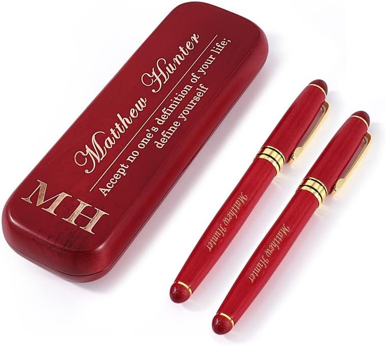 Bivei Engraved Pen Gift for Women & Men, Personalized Pen and Pencil Set in Maple Wood, 2 Pcs Wooden Pens Set, Luxury Gel Pen with Ink Refills（Style 1