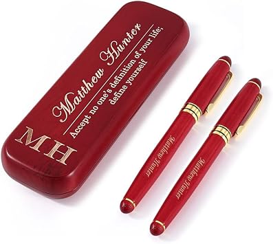 Bivei Engraved Pen Gift for Women & Men, Personalized Pen and Pencil Set in Maple Wood, 2 Pcs Wooden Pens Set, Luxury Gel Pen with Ink RefillsStyle 1