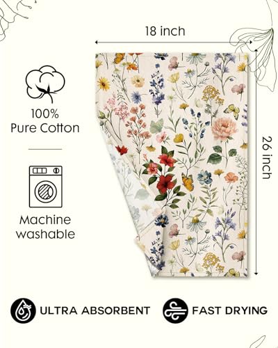 Image of Miss Adola 150GSM Flour Sack Kitchen Towels Set of 2, Vintage Flower | 18 inchx26 inch, Lightweight, Lint-Free, Pure Cotton, Decorative, with Hanging Loop, Absorbent, Softer after Wash, Giftable Package