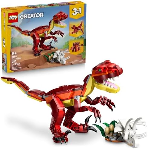 LEGO Creator 3 in 1 Fierce Dinosaur Building Toy for Boys & Girls, Ages 8+ - Kids Build 1 of 3 Prehistoric Animal Figures - Gift Idea for Birthdays - 31379