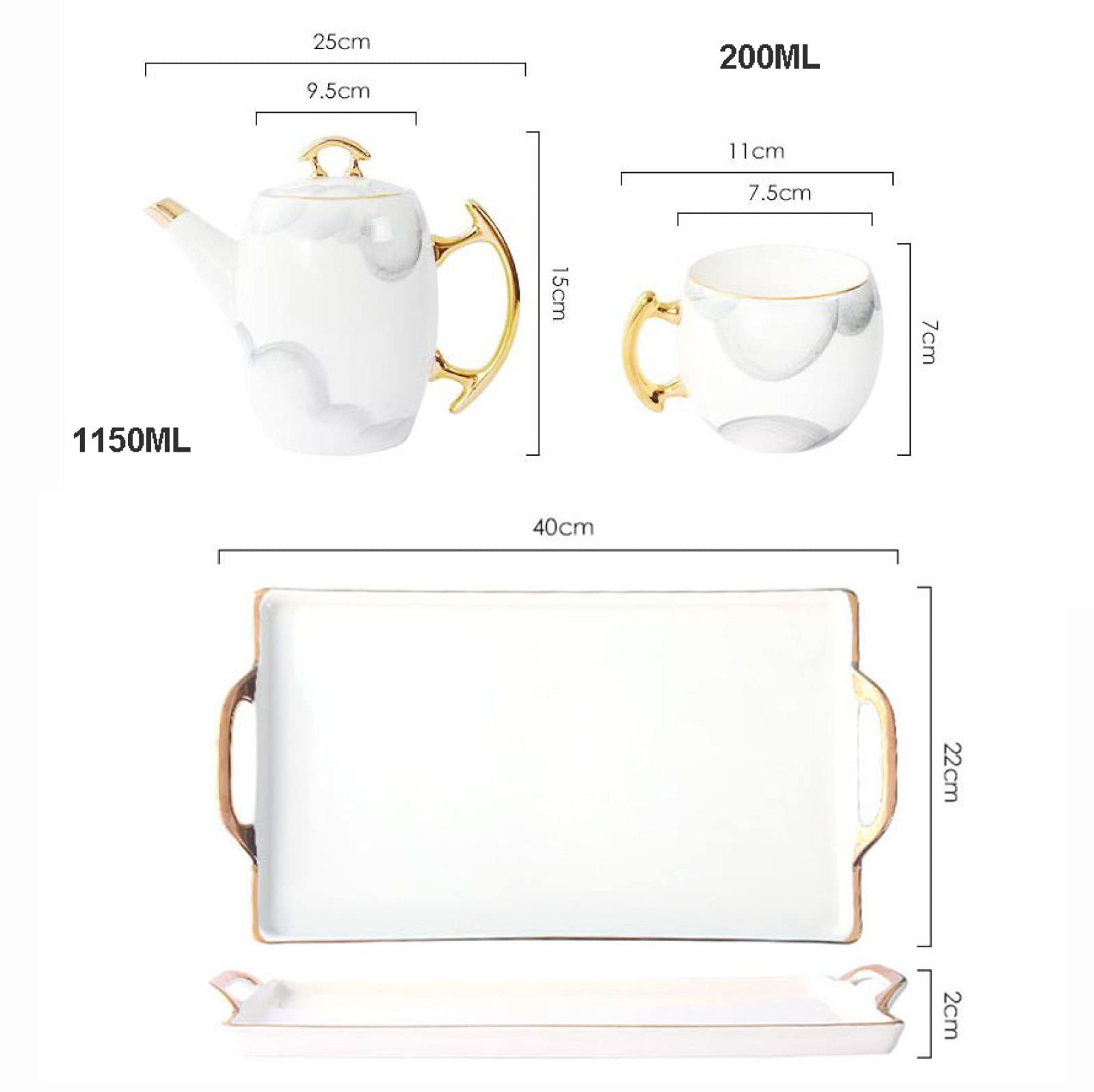 zestaw do herbaty, Zestawy do podwieczorku Zestaw herbaty dla dorosłych z czajniczkiem filiżanek kawy białej porcelany łyżkami, taca serwowania