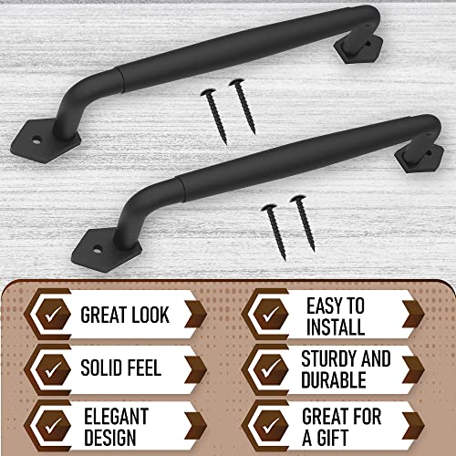 Image of 2-Pack 12 Inch Diamond Tapered Barn Door Handle - Black Cast Iron Pull for Sliding Doors, Gates, Sheds, Fences, Closets - Indoor Outdoor Farmhouse Hardware