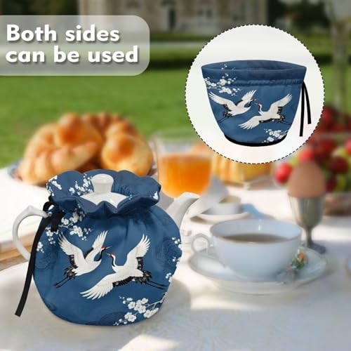 Image of Xoenoiee Cranes White Plum Blossom Pattern Tea Cozy Tea Pot Cover Insulation Tea Cosy Teapot Dust Cover Teapot Warmer for Home Kitchen Teapot Covers