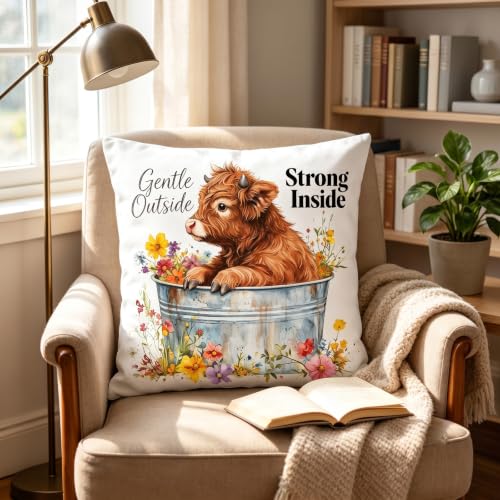 Funda de cojín de vaca de las Tierras Altas de 45 x 45 cm cojín floral interior fuerte 5
