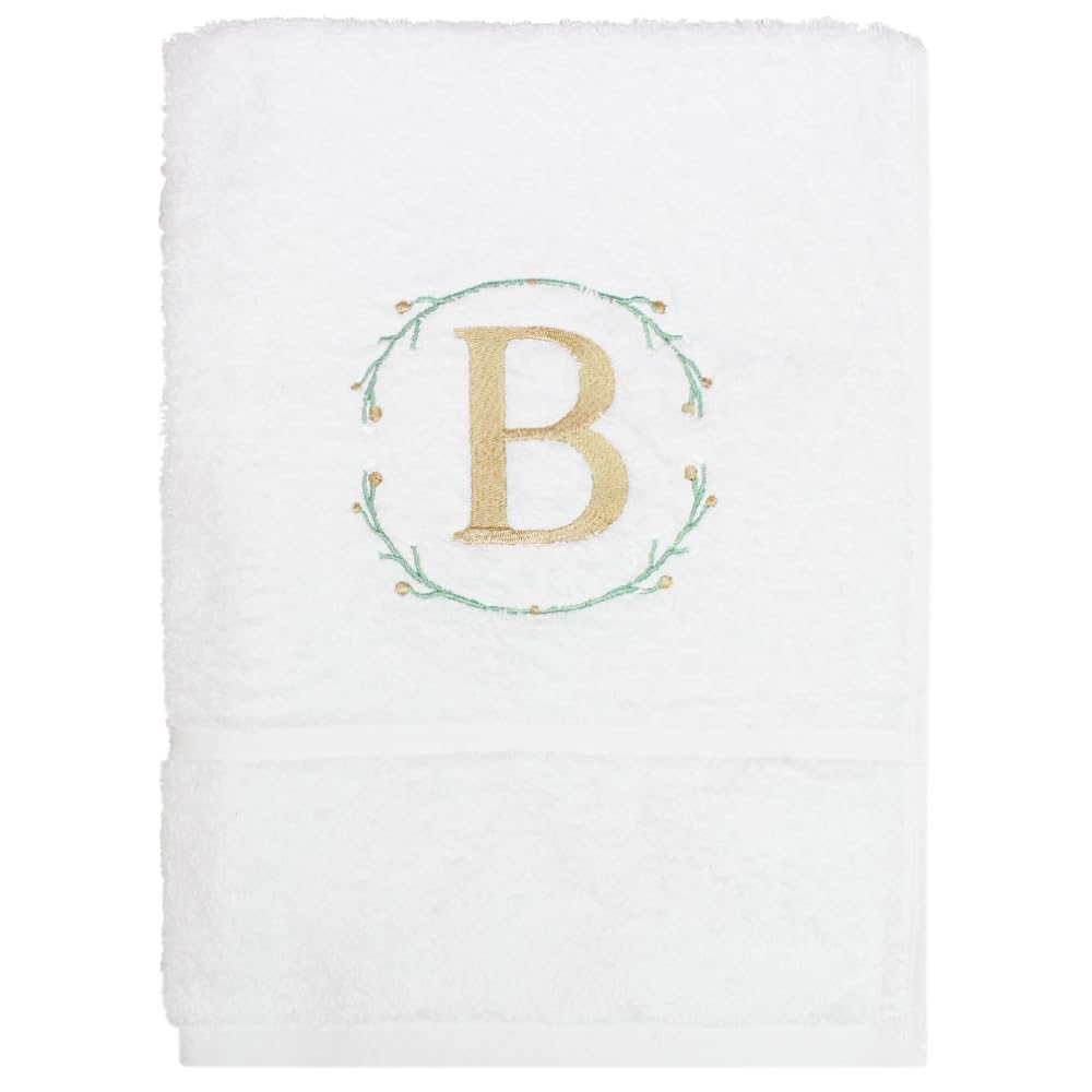TeddyT's Personalised White Embroidered Wreath & Initial Hand Towel