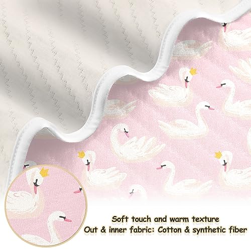 Image of Swaddle Blanket for Pink Cute Swan Animals Baby Receiving Blanket Muslin Baby Swaddles Soft Cotton Breathable Nursery Blankets for Unisex Boys and Girls 30x40 Inch