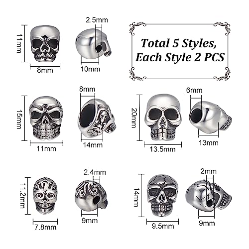 UNICRAFTALE 10Pcs 5 Style Skull Beads Stainless Steel Spacer Beads Antique Silver Skull Head Loose Beads 2~8mm Large Hole Skull European Beads Metal Beads for Jewelry Making DIY Bracelet Necklace - Image 4