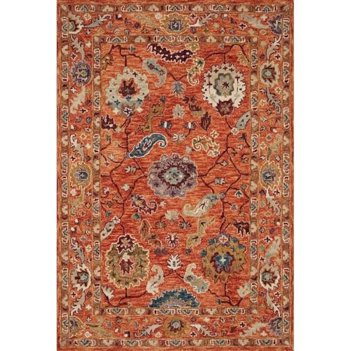 Image of Hand-Tufted Wool Large Carpet for Living Room 12x18 feet Rust /Orange Traditional Design Anti-Skid High Pile Thick Carpet & Rugs for Bedroom & Hall